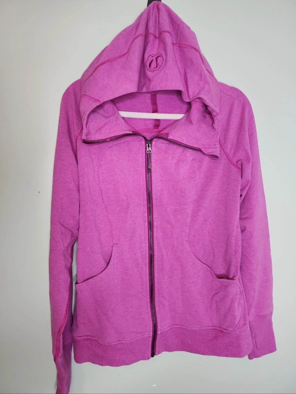 Womens Scuba Hoodie Sweatshirt Jacket  Pink Long Sleeve Pockets Thumb Holes 12
